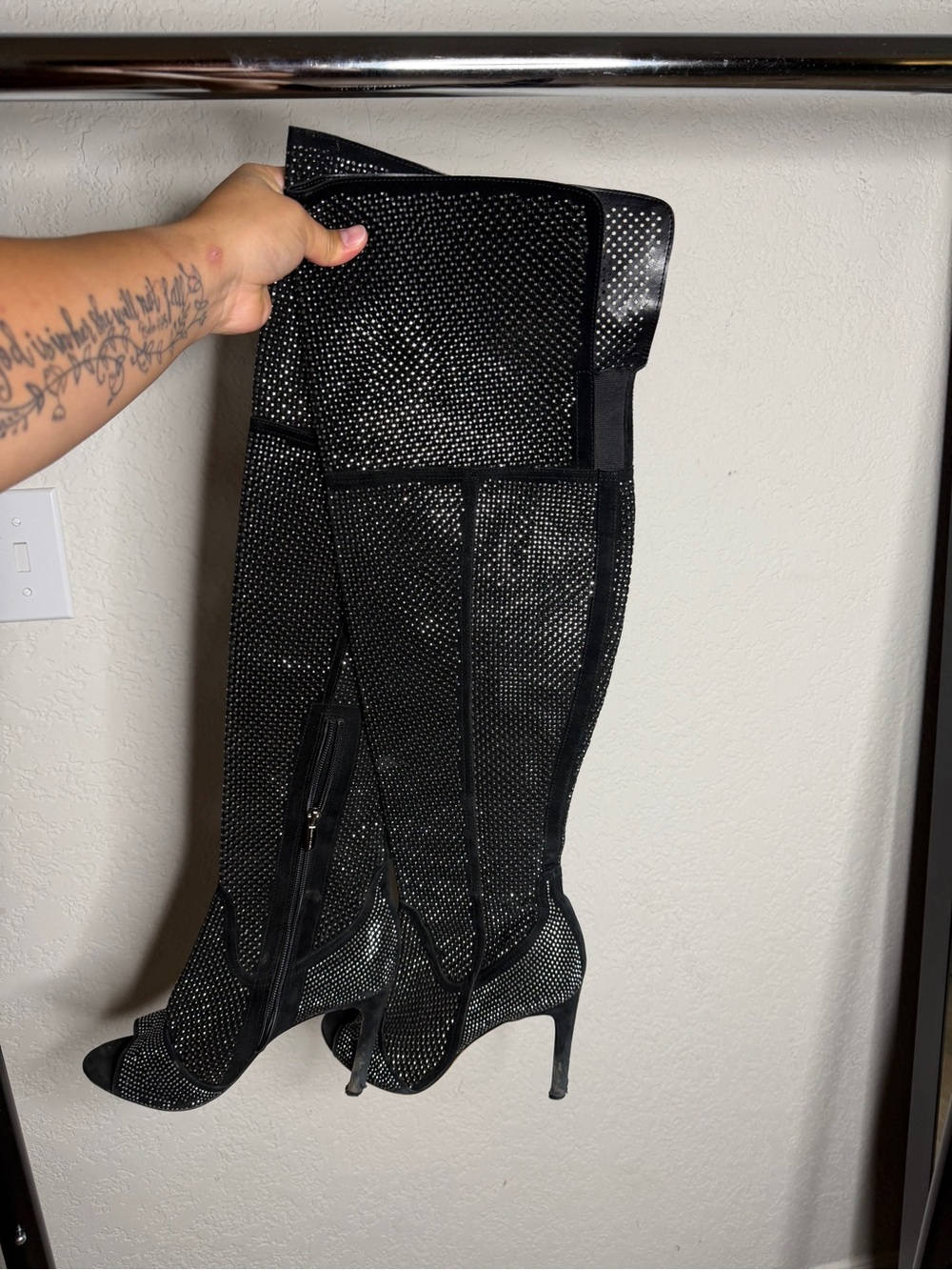 Vince Camuto Black Rhinestone Over-the-Knee Stiletto Boots